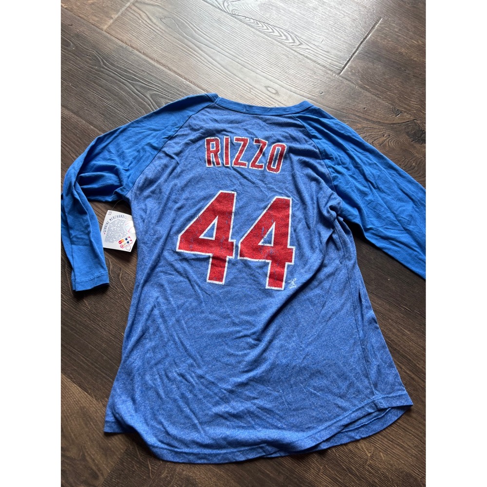 Majestic Threads Chicago Cubs Anthony Rizzo 44 Raglan Shirt Blue Medium NWT - Picture 2 of 4
